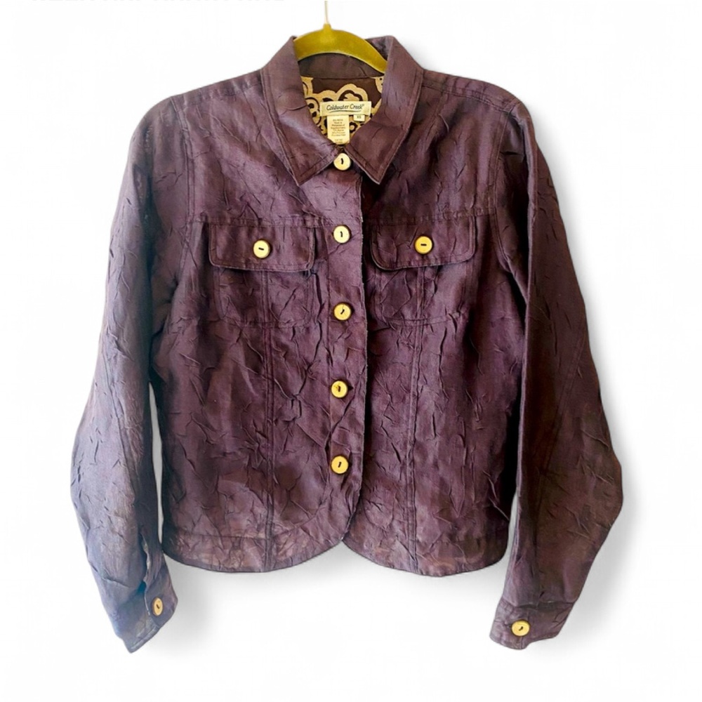 COLDWATER. CREEK BROWN SEMI SHEER CRINKLE LONG SLEEVE BUTTON DOWN SIZE XS